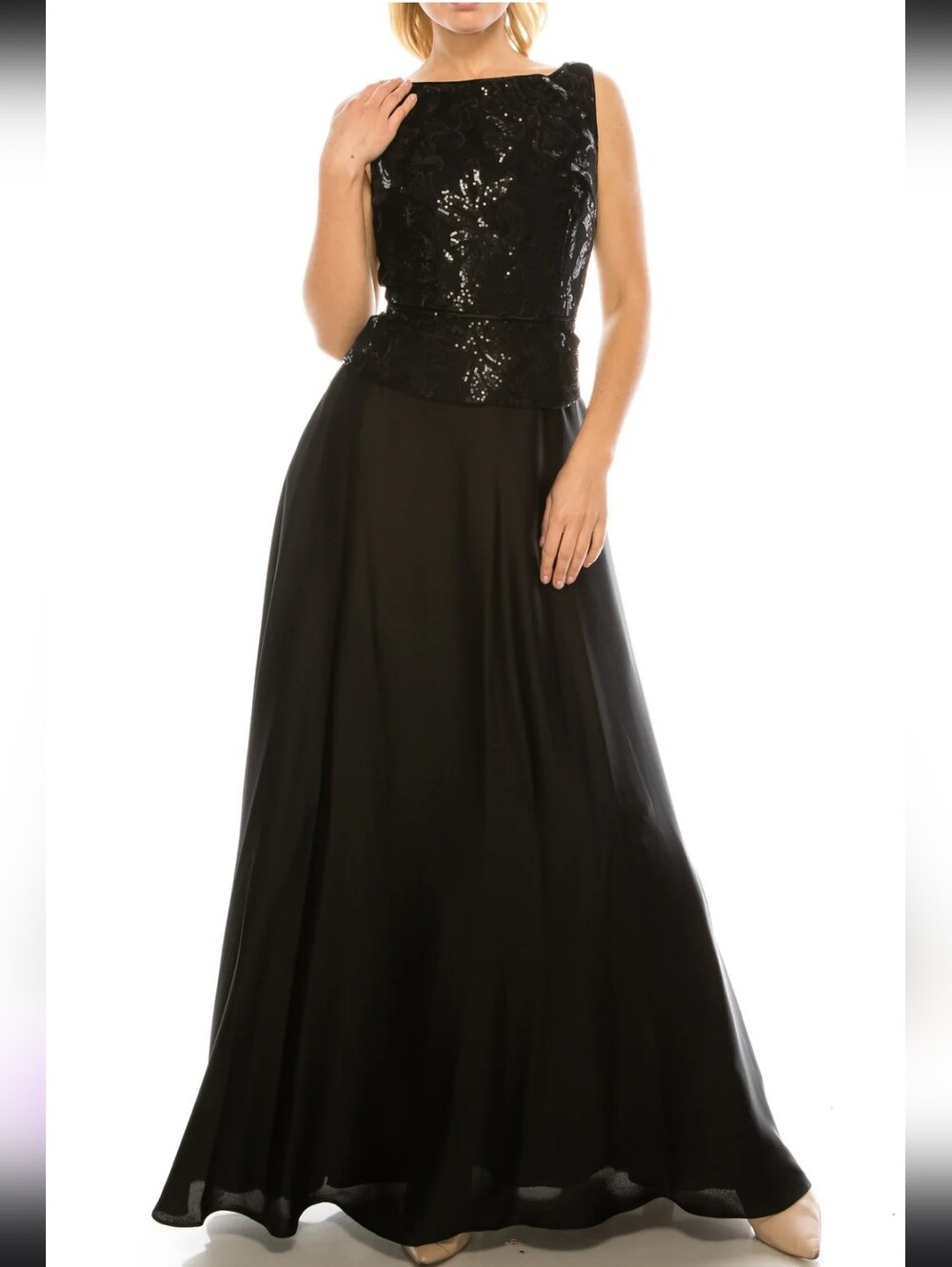 Aidan Mattox Black Sequin Bodice Sleeveless Prom Gown